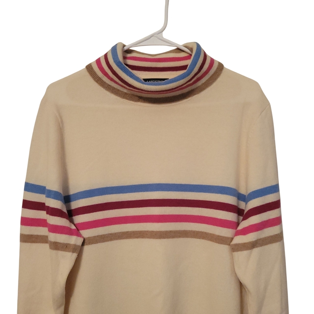 Lands' End Wool/Cashmere Retro Classic Preppy Turtleneck Sweater, Size L/XL - Picture 3 of 7
